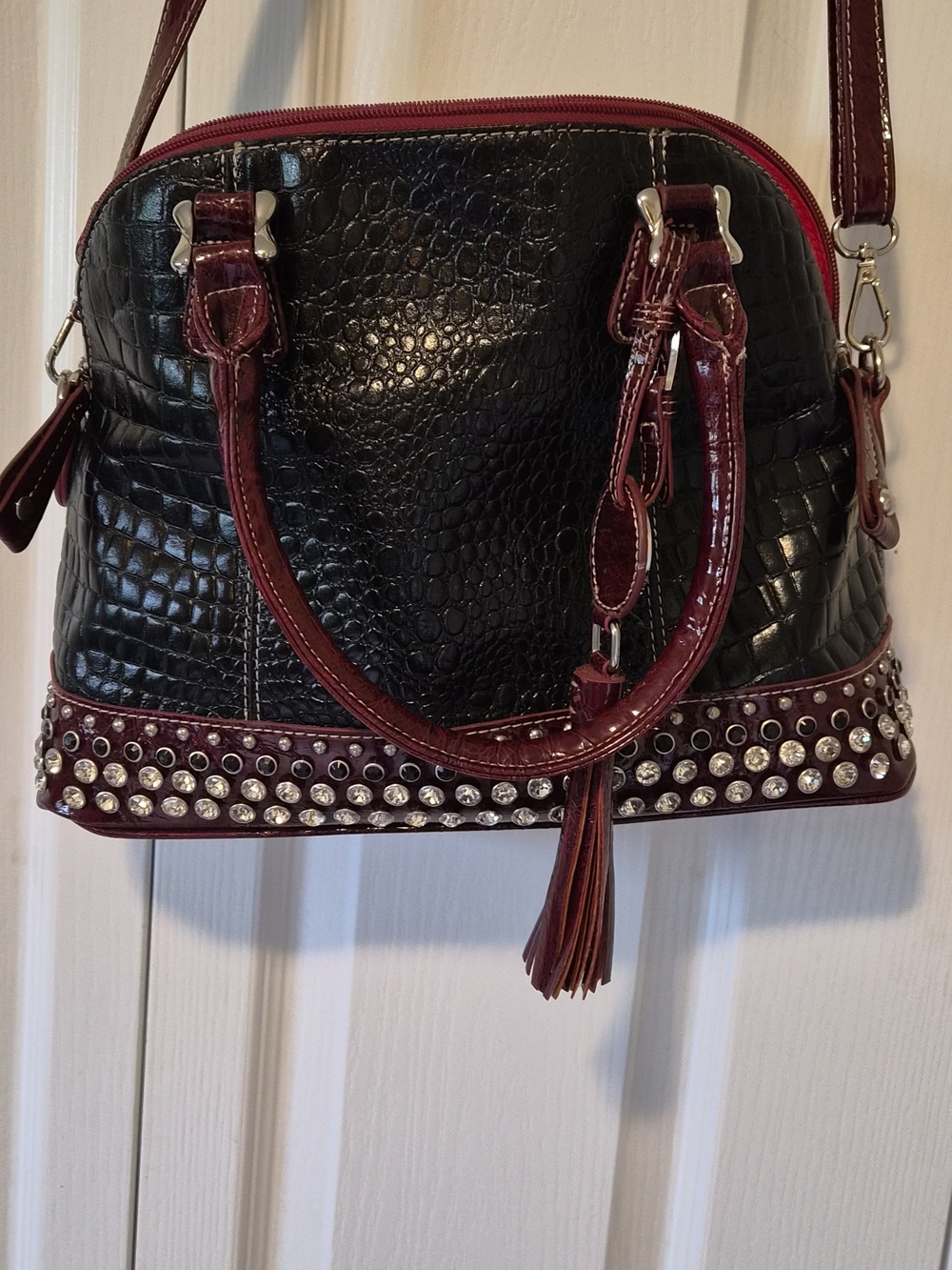MC Black and Burgundy Women's Crossbody Satchel